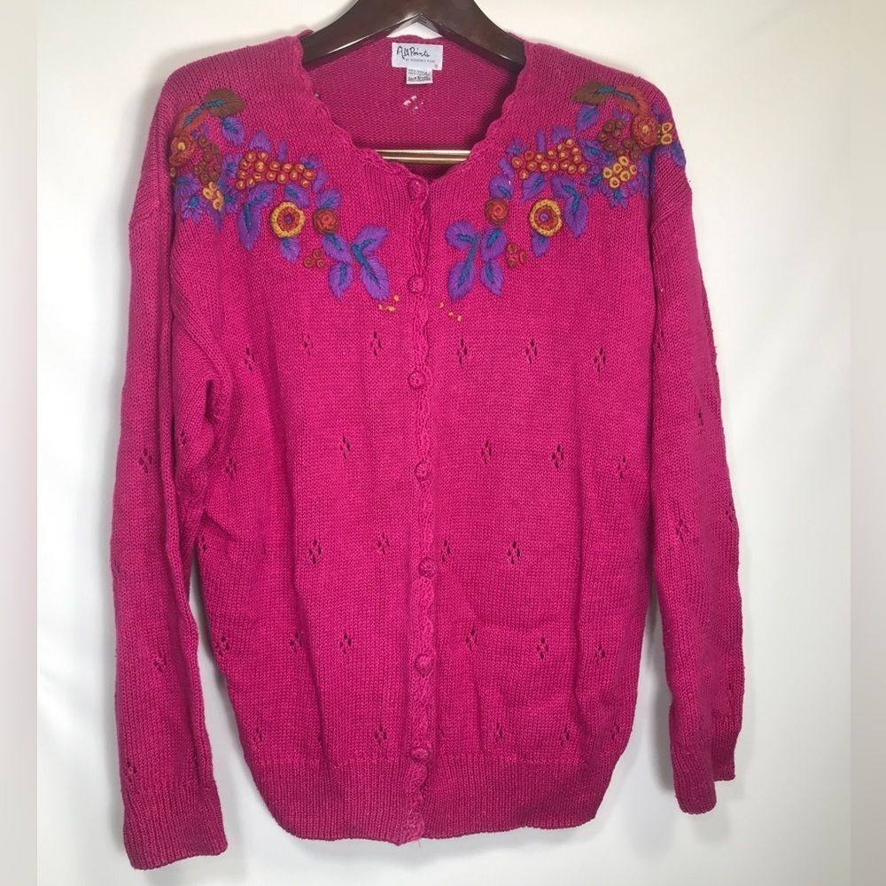 All Points by Reference Point Womens Sweater Flower Crochet Large